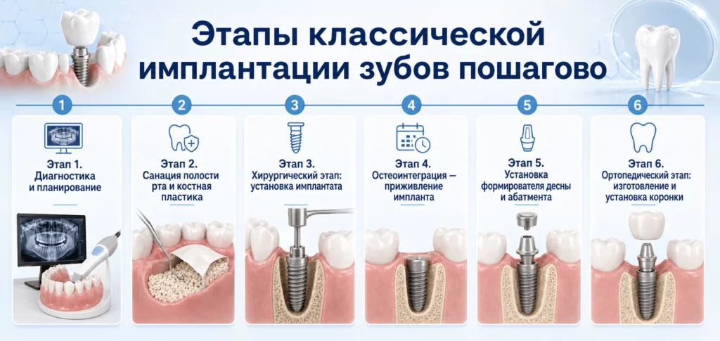 Этапы имлантации зуба
